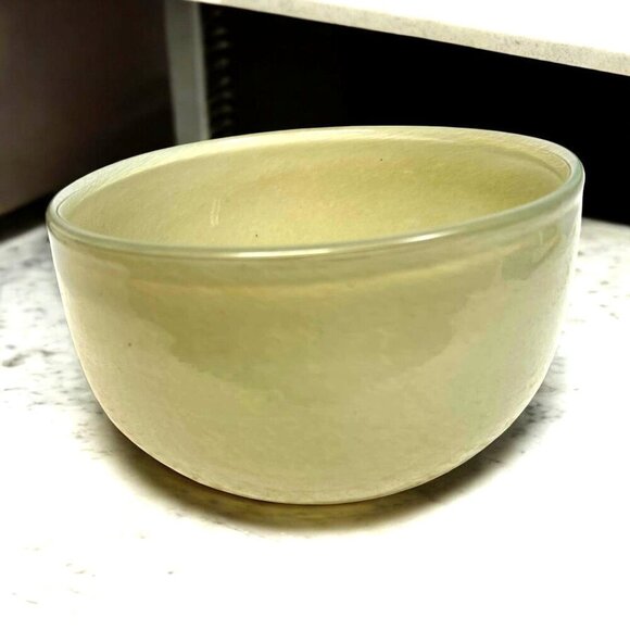 Large Yellow/Green Handblown Vintage Custard Glass Bowl 8” D x 5" H Heavy EUC - Picture 8 of 11